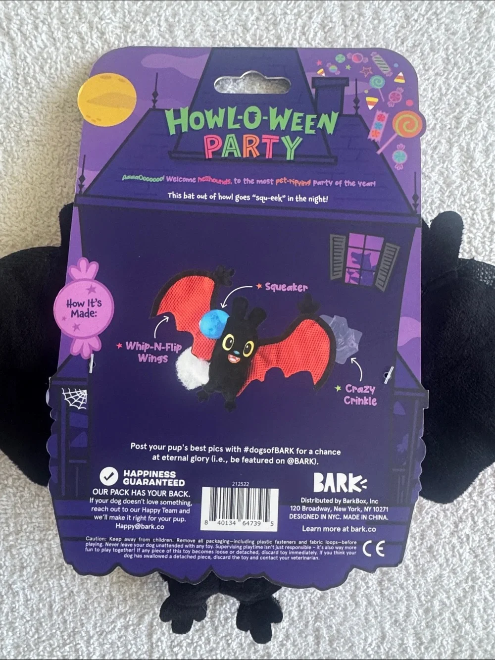 Bark Howl-O-Ween Party Bat Toy - Black & Red